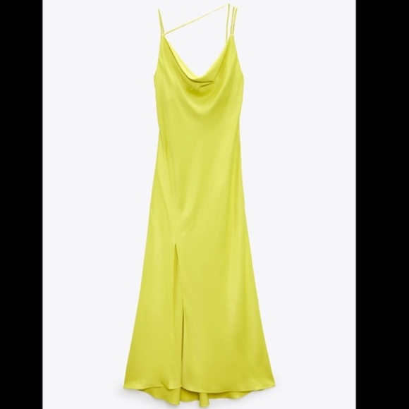 Zara Dresses & Skirts - Zara Bright Yellow Midi Cowl Neck Dress
